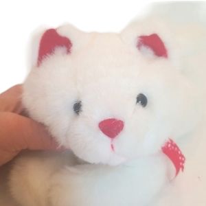 Kellytoy White Kitten Kitty Plush with Heart Ribbon